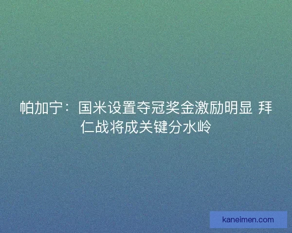 帕加宁：国米设置夺冠奖金激励明显 拜仁战将成关键分水岭